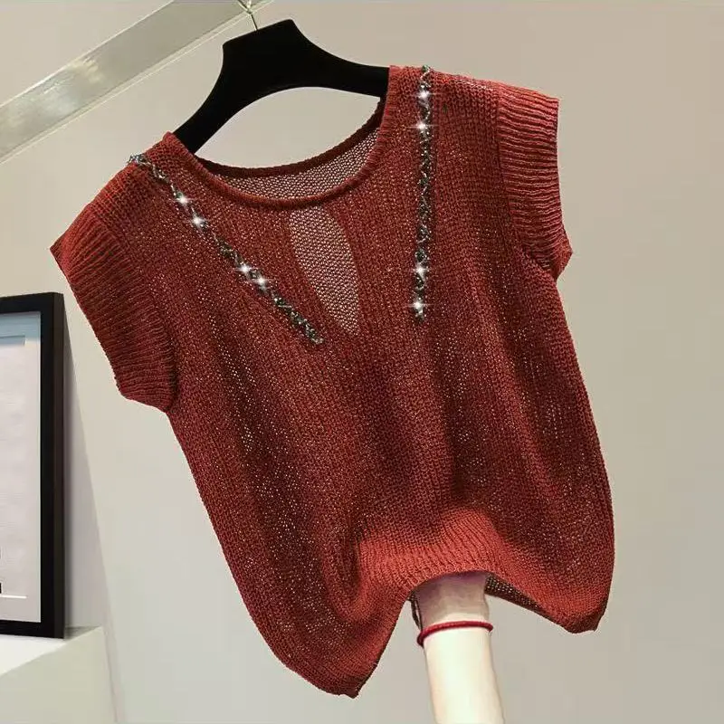 2025 Korea Knitted Vests Women Top O-neck Solid Tank Blusas Y2K Summer New Fashion Female Sleeveless Casual Thin Tops Z87