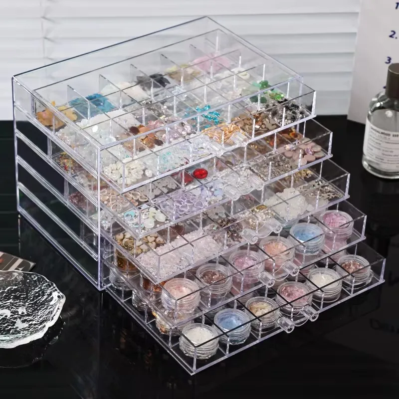 1 Stück Schubladenförmige Acryl-Multifunktions-Aufbewahrungsbox für Nageldiamanten-Dekorationen, Schmuck und Perlen, stapelbarer Organizer für den Schreibtisch – Detail 6