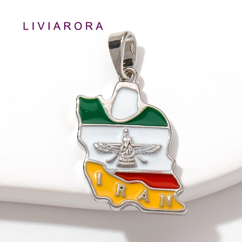 1/2/3Pcs Rhodium Plated Brass Iran Map Pendant For Jewelry Making,Persian Flag Faravahar Winged Emblem Charm For Necklace Making