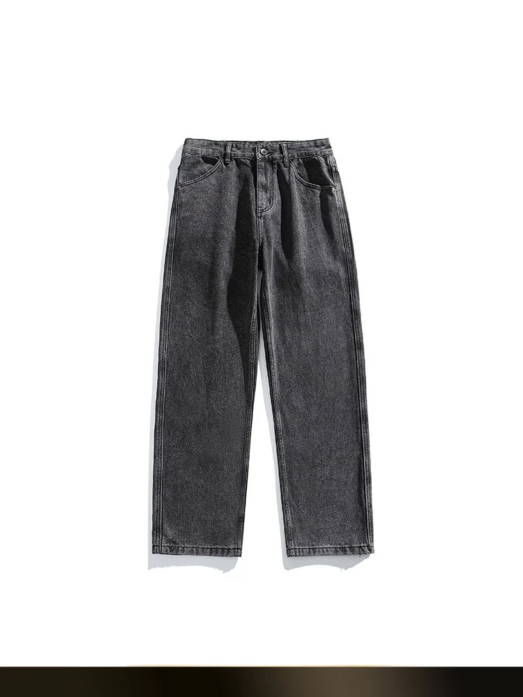 

Retro American Straight Leg Men's Jeans Casual Wide Leg Long Pants Spring New Sle Couple Pure Color Denim Trousers