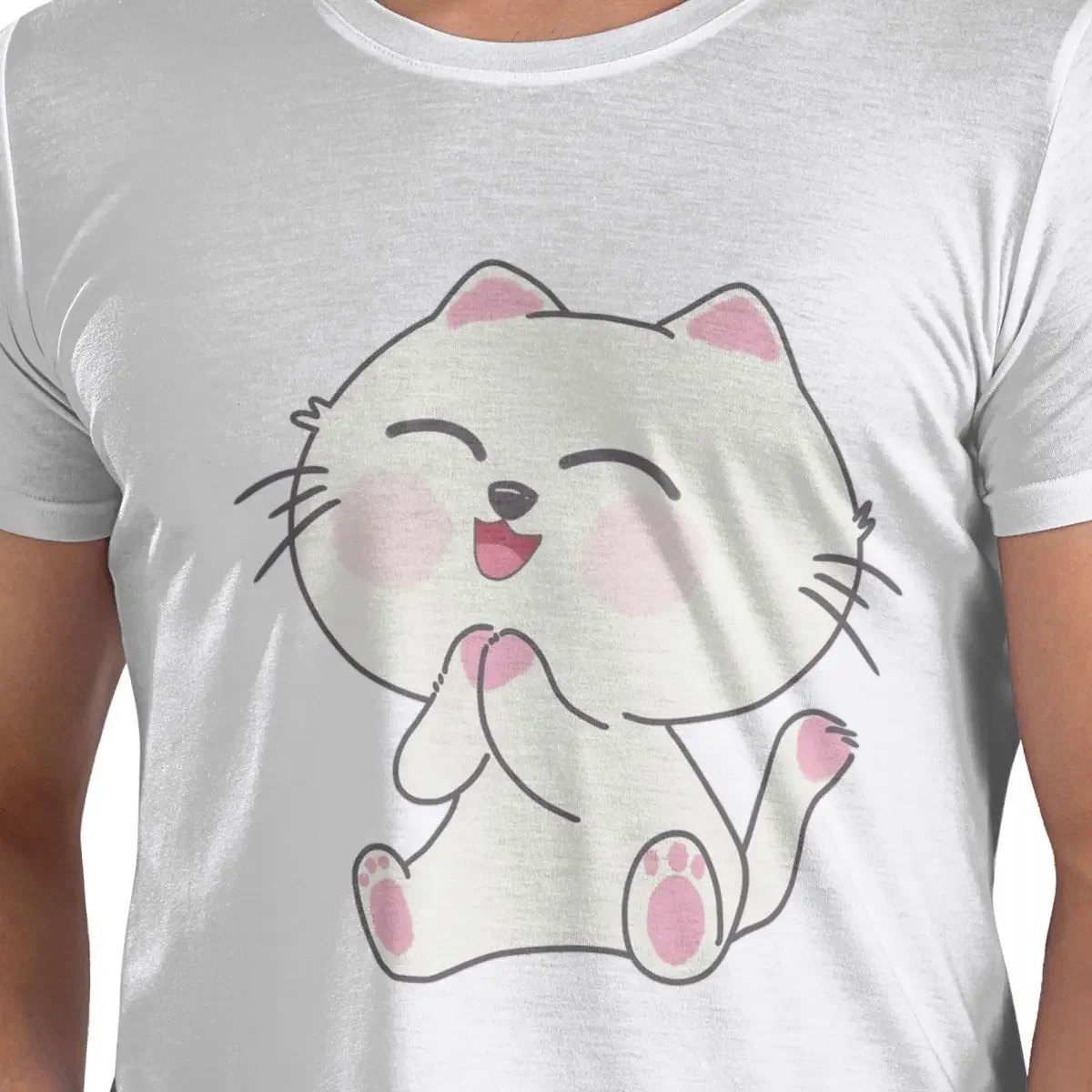 Happy Cheerful Cat 100% Cotton T-Shirt Men'sFunny T Shirts Men Crew Neck Short Sleeve S-6XL