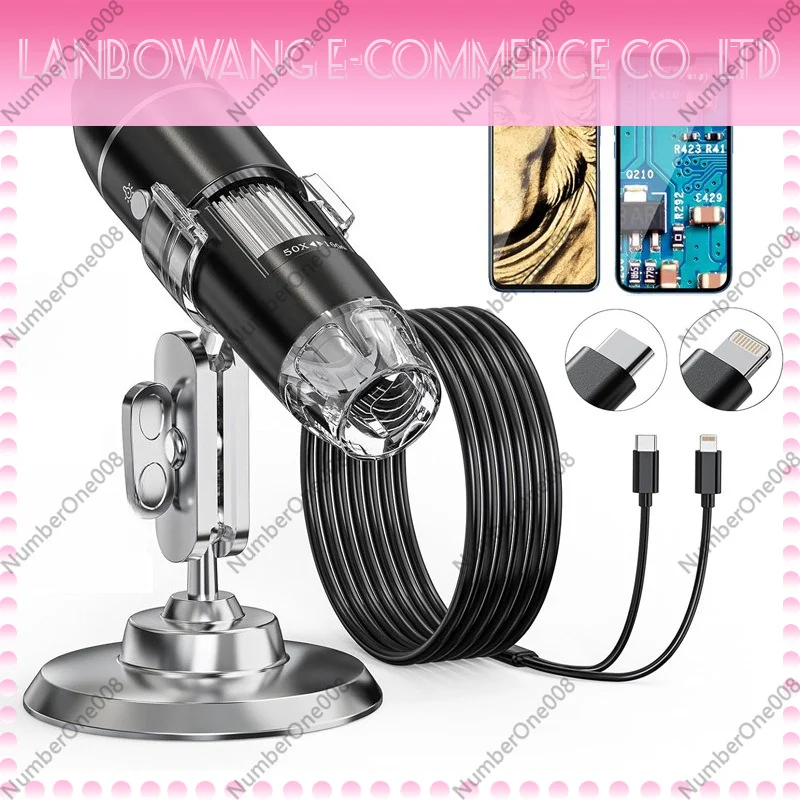 For Apple Android Huawei 2-in-1 Digital Microscope, 1600X HD Magnifier for Mobile Phone Electronics Repair Soldering