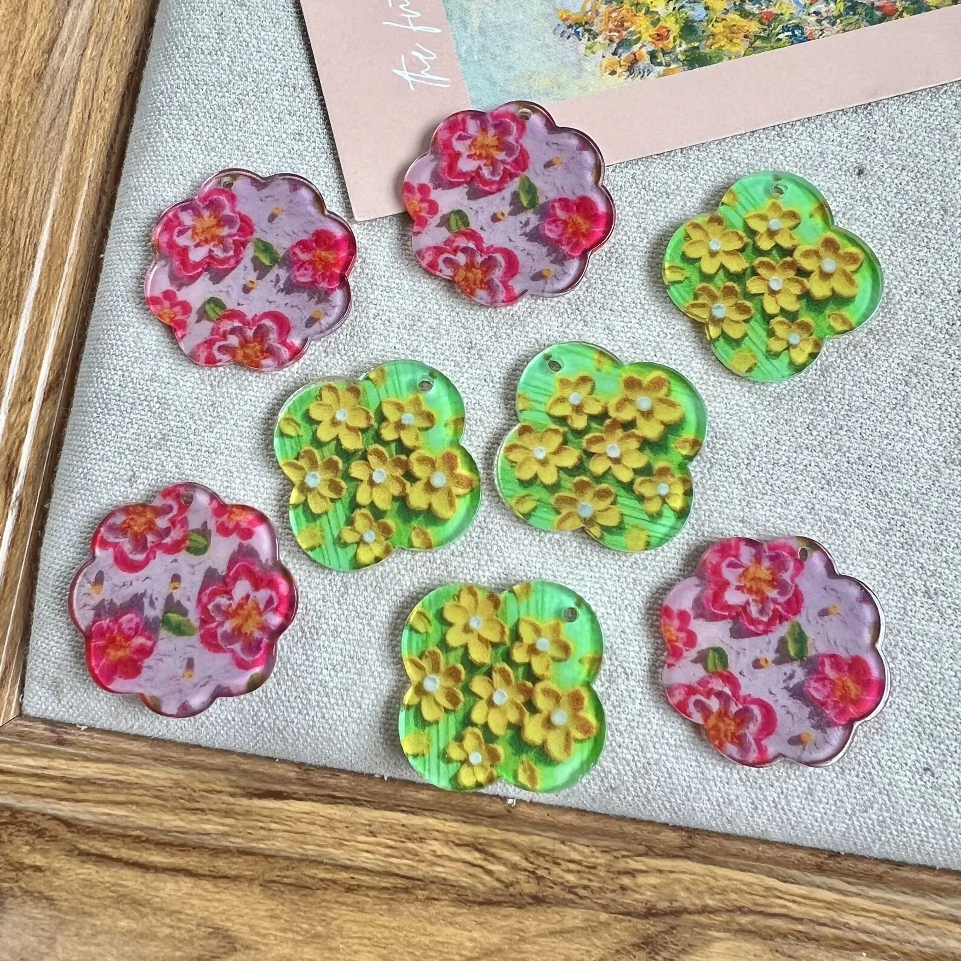 

10 шт. винтажных акриловых подвесок-шармов для самостоятельного изготовления: цветочные кулоны для ожерелий, соединители для серег, аксессуары для создания украшений своими руками