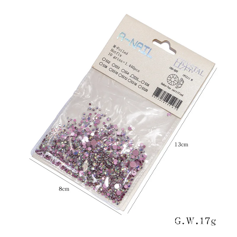 1 Pack Nail Rhinestone SS2-SS20 Flat Bottom AB Flame Crystal Rose Gold Row Drill Shiny Glass Diamond 3D Nail Art Decor Charm Set