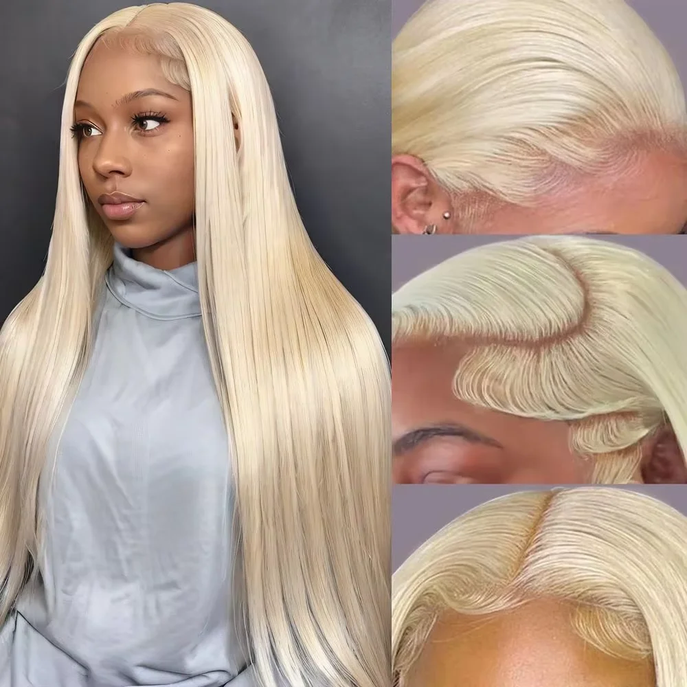 613 Honey Blonde Bone Straight Lace Front Wig 18‑46 Inch 13x4 HD Transparent Lace 200 Density Pre Plucked Baby Hair For Women
