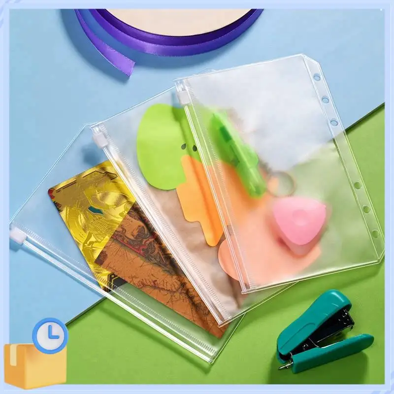Popular 50PCS 6 Holes Binder Pouch Zipper Folders For 6-Ring Binder PVC Cash Budget Envelopes Zipper Bag