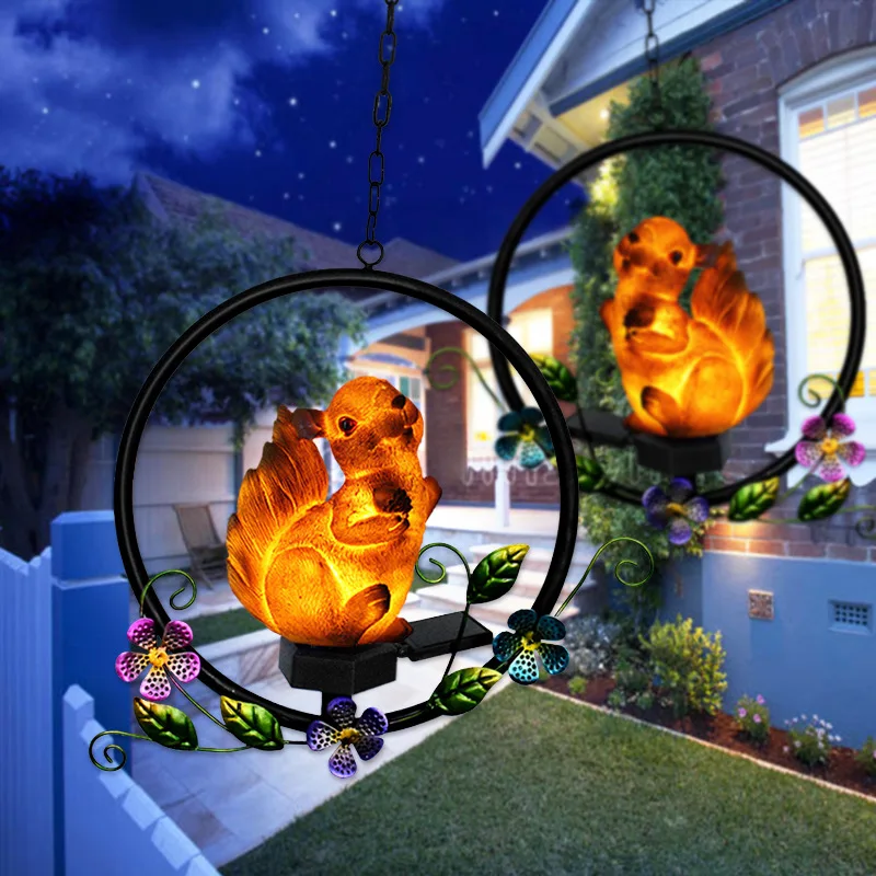 

Solar Outdoor Waterproof Courtyard Light Squirrel Resin Pendant Wind Chime Light Courtyard Landscape Lawn Light