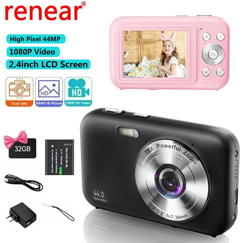 

Children Mini Digital Camera High Pixel 44MP Photography Travel Selfie Camera 16x Portable Students Campus Camera for Beginners