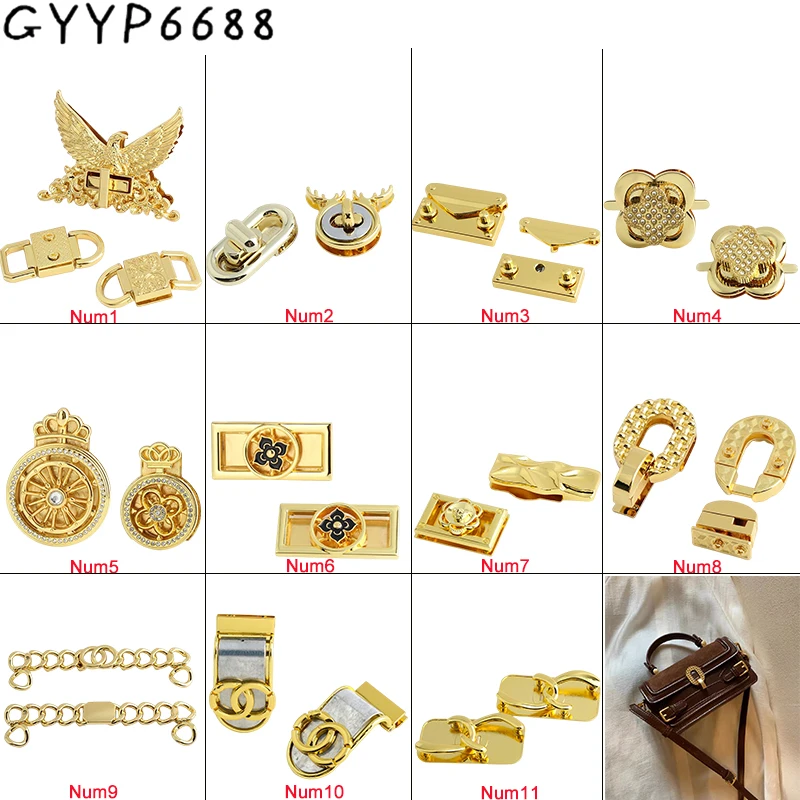 1-5-20Sets K Gold Metal Magnetic Locks For DIY Leather Handbags Purse Bags Turn Lock Clasps Closure Buckles Hardware Accessories