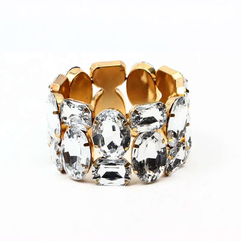 Exquisite Wide Elastic Fashion Color Rhinestone Bridal Bracelet