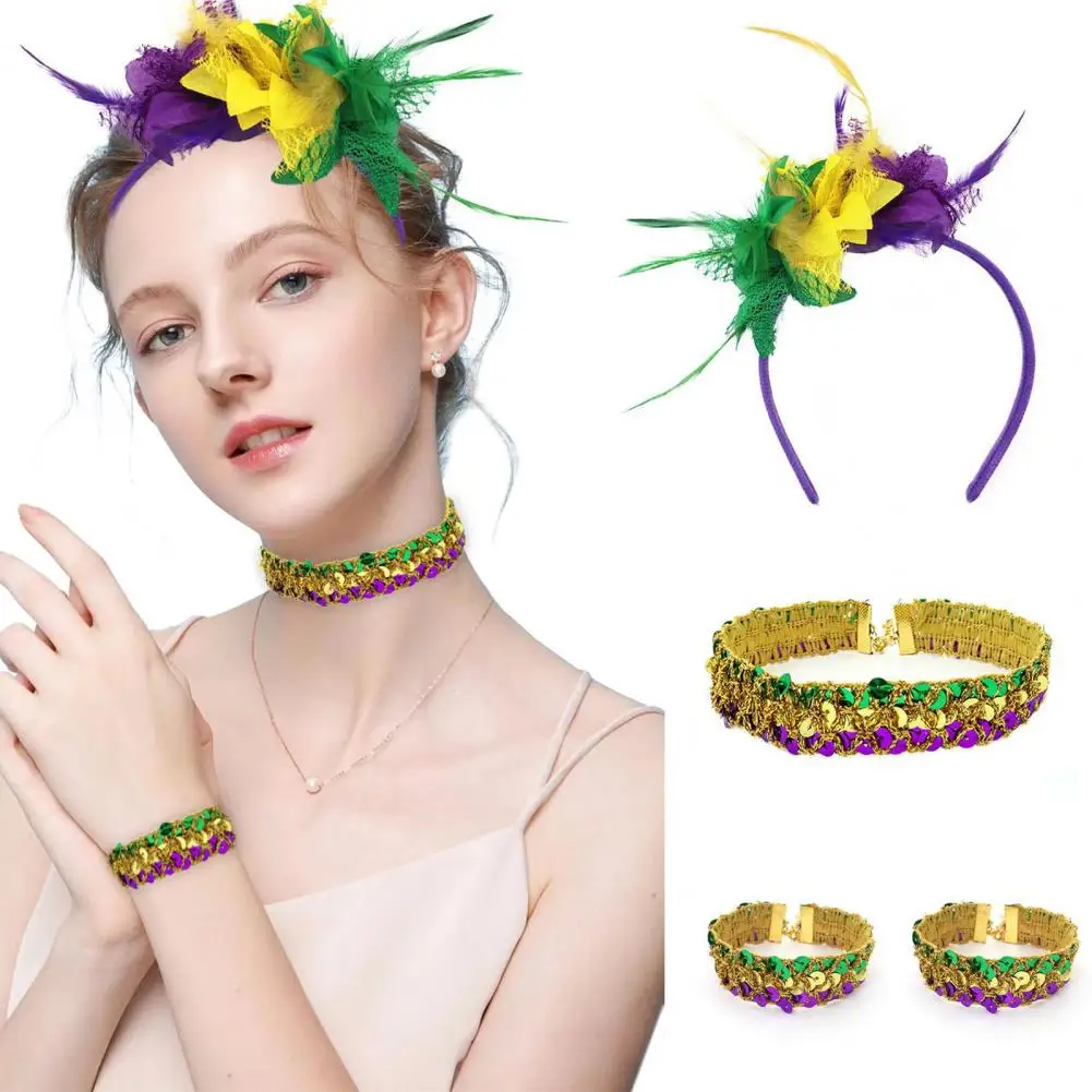 Accessoires des années 1920, Bracelet à col à paillettes Mardi Gras, accessoires de Costume pour femmes, bandeau en plumes à clapet pour carnaval, mascarade pour filles