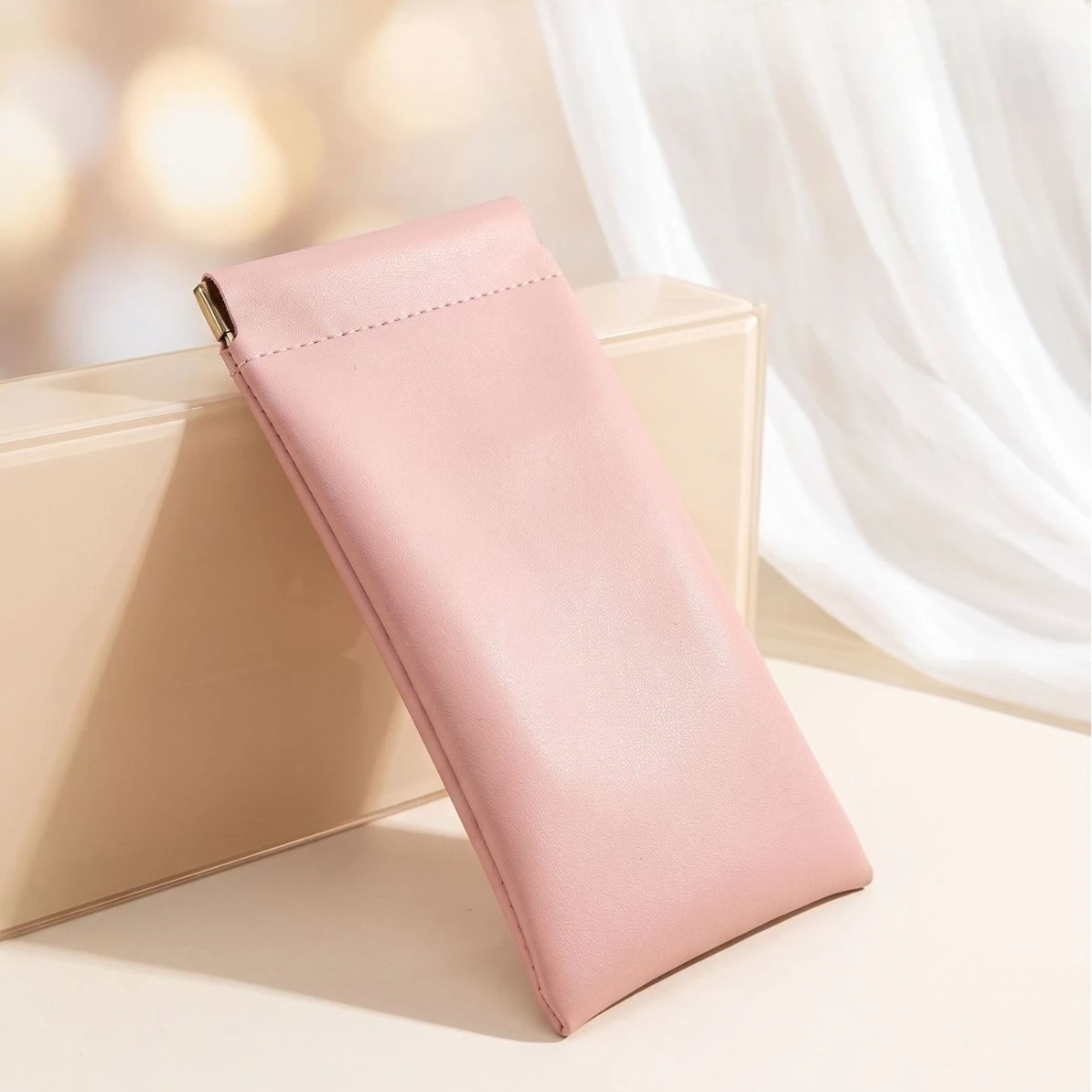 PU Leather Spring Snap Opening Glasses Coin Bag Portable Elastic Squeeze Top Eyeglasses Sunglasses Storage Coin Pouch