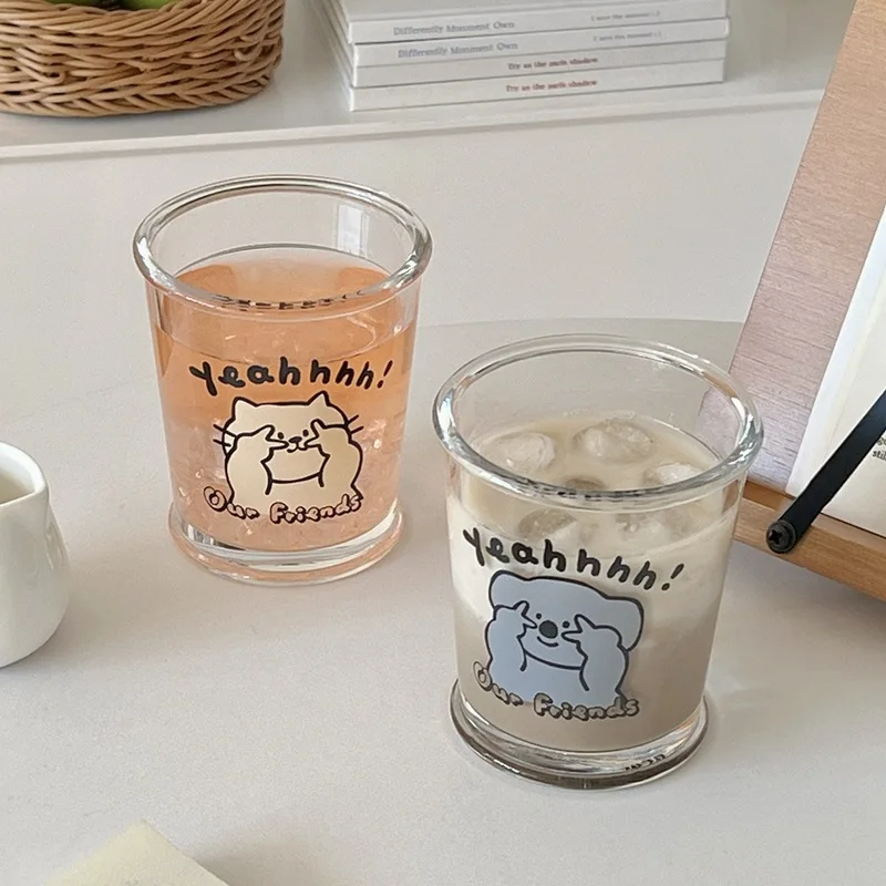 New Homemade Minimalist Cartoon Small Animal Glass Cold Brew Cups Coffee Cups Single Layer Cup Home Breakfast Milk Cup Household