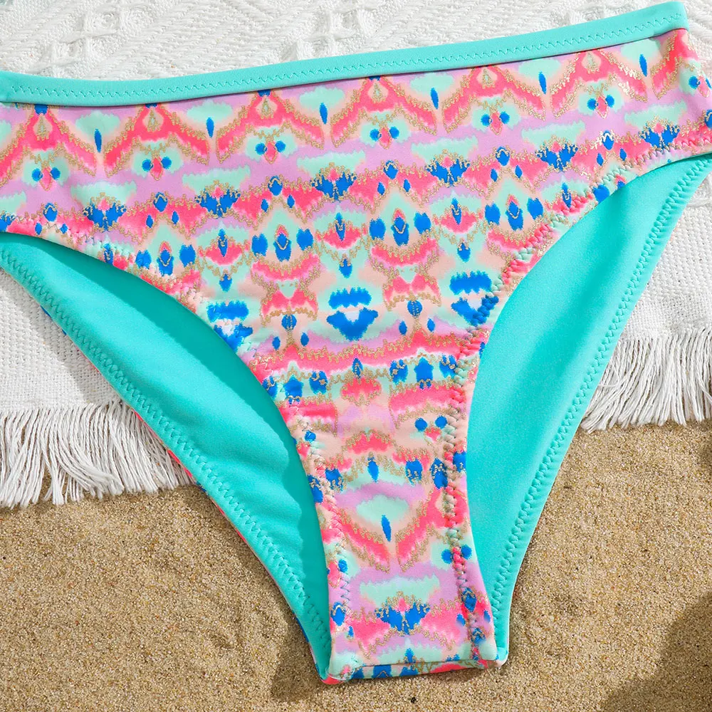 Girls Ethnic Print Bikini Swimsuit Kids Beach Sport Revisable Two Piece Children\'s Swimwear 3-12 Years Toddler Bathing Suit 2023