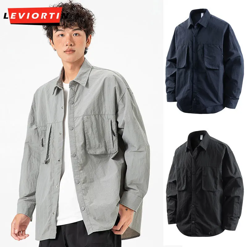 Outdoor Hiking Water-Resistant Work Shirt for Men Lightweight Breathable Moisture-Wicking Quick-Drying Long-Sleeve Shirt