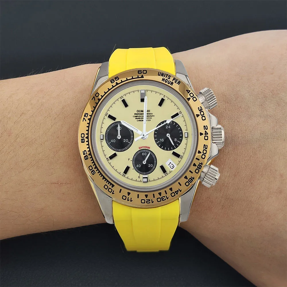 Роскошные часы vk63, кварцевые часы с хронографом, деловые часы, мужские спортивные часы VK63, сапфировое стекло, циферблат даты, керамический безель, часы vk63