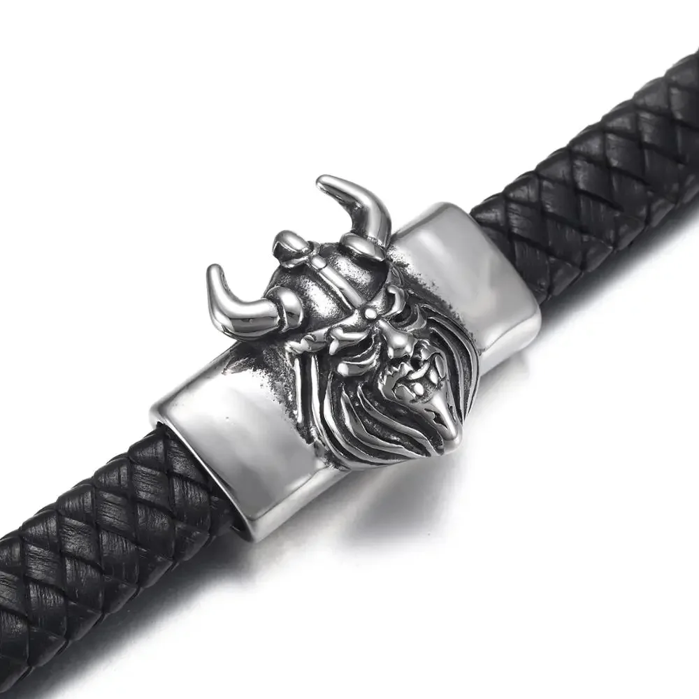 Stainless Steel Punk Viking Warrior Slider Bead 12*6mm Hole Charm for Men Leather Bracelet Jewelry Making DIY Accessories