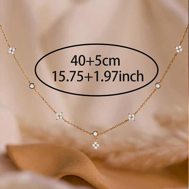 GANPUP Stainless Steel Simple Clover Zircon Pendant Necklace For Women Fashion New Waterproof Neck Chain Jewelry Gift Party