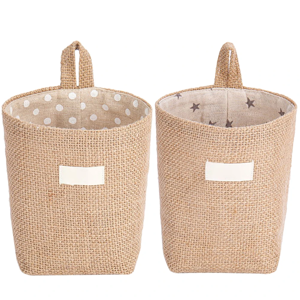 

2Pcs Storage Baskets Cotton Linen Wall Hanging Clothes Toy Basket Beige Dot EcoFriendly Home Decor Gift