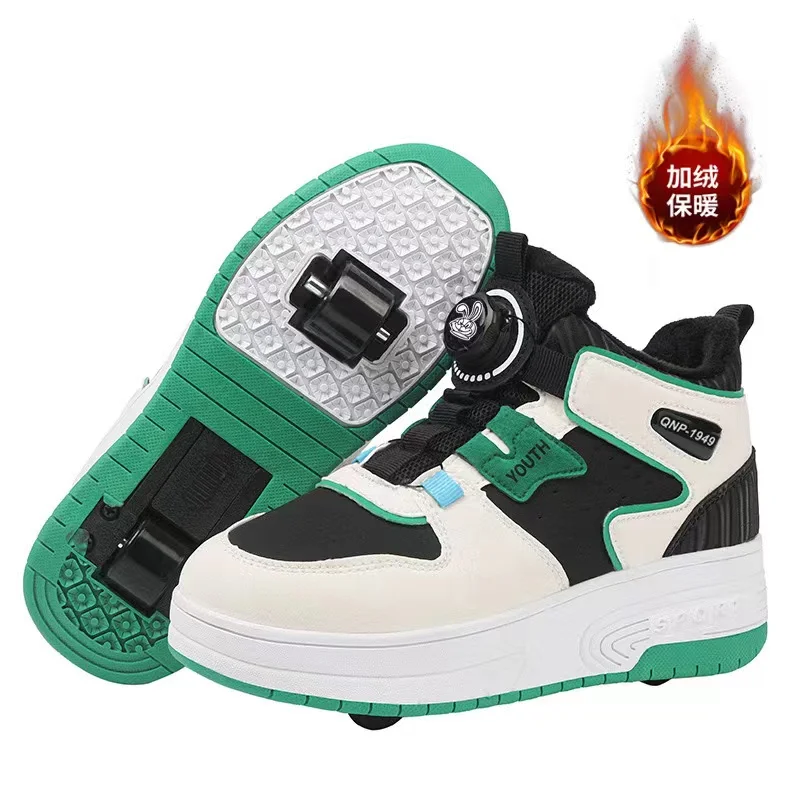 Warm Roller Skates Deformation Running Shoes, Two-Wheeled, Dual-Purpose Sliding, Casual Walking Sneakers, Kids Gift, Winter