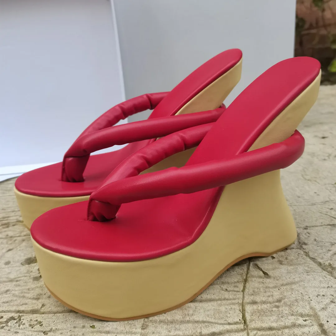 SHOFOO shoes Fashion women's high heeled slippers. About 15 cm heel height. Shaped wedges heel slippers. Customized shoes.34-46