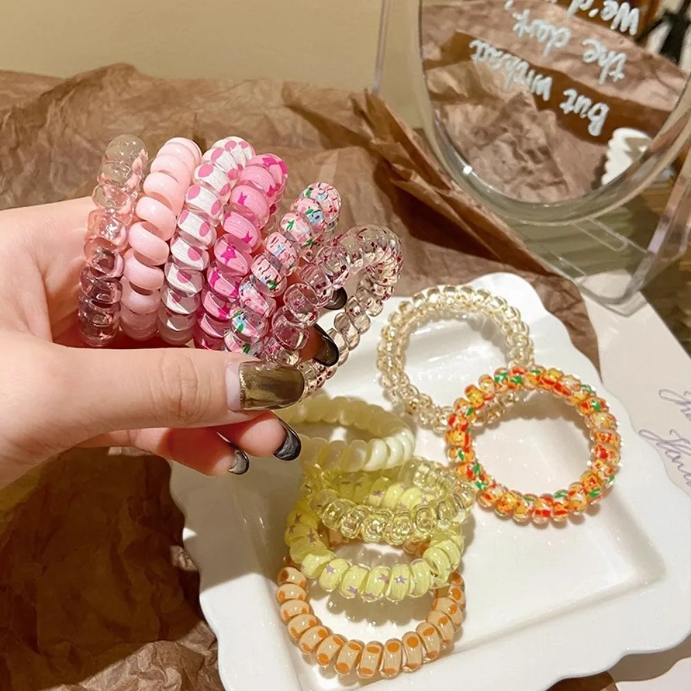 

4/9/6pcs Telephone Cord Scrunchies Spiral Hair Ties Star Spot Glitter Printing Elastic Hair Band Girls Women Hair Accessories