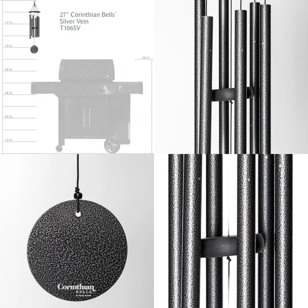 

27-дюймовый алюминиевый колокольчик с серебряными прожилками для патио, заднего двора, сада и наружного декора - ручная работа в США