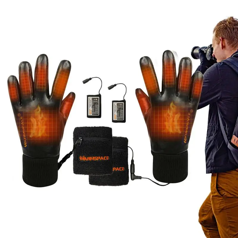 USB Motorcycle Heated Gloves 3600mAh Battery Rechargeable Winter Heating Ski Glove PU Leather Thermal Gloves For Cycling Fishing