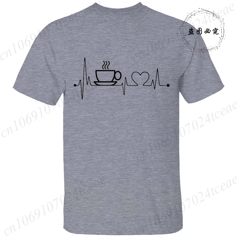جديد تي شيرت رجالي كلاسيكي بأكمام قصيرة قميص القهوة ECG EKG الصيف تي شيرت غير رسمي مقهى ميمي عادية المرأة تي شيرت بلايز
