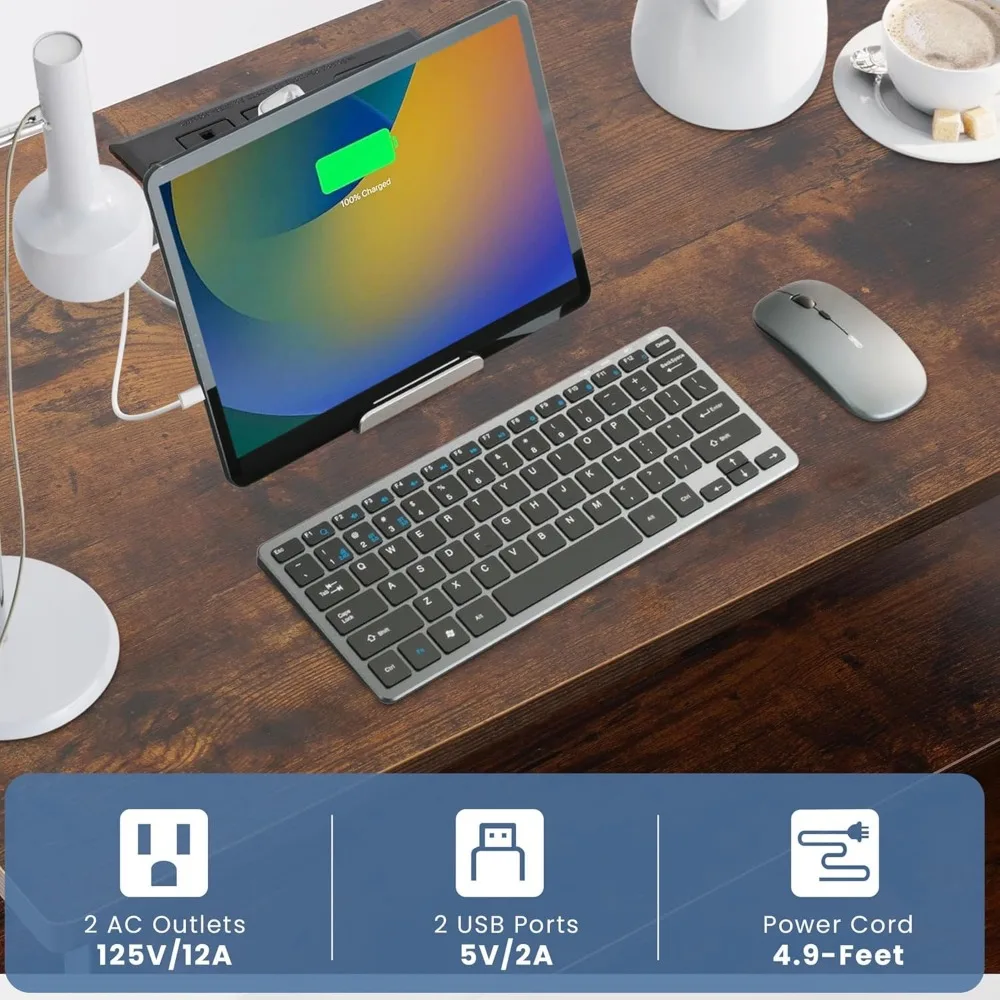 27-Zoll breiter Nachttisch aus Holz mit Ladestation und verstellbaren Schubladen für kleine Kommoden im Schrank