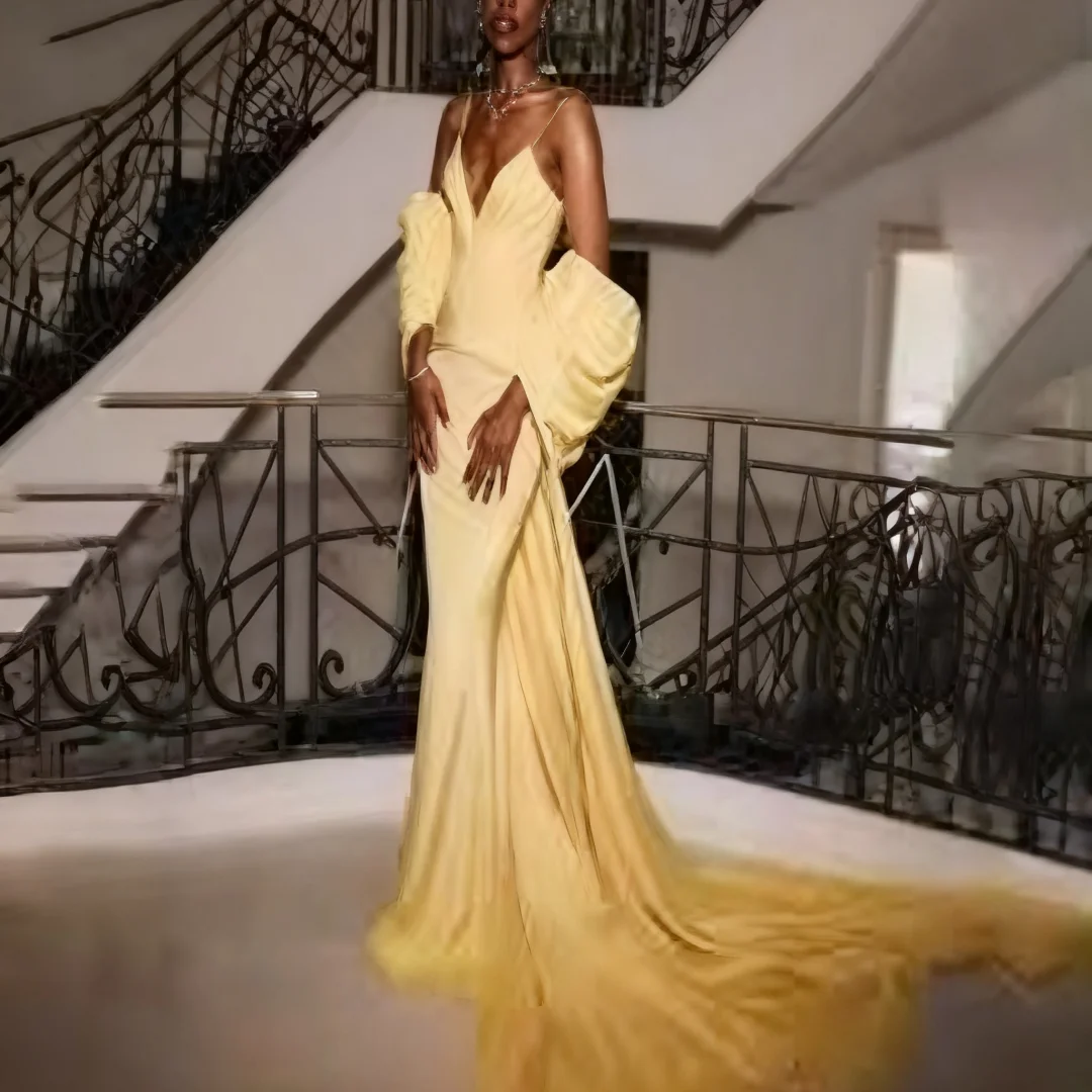 

Желтые атласные бретельки Verngo по индивидуальному заказу, вечерние платья русалки, вечерние платья для выпускного вечера для женщин