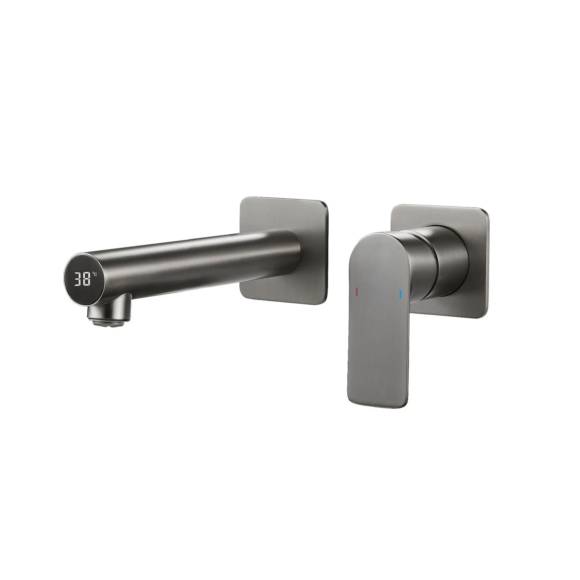 

Gun Grey Bathroom Single Handle Wall Mounted Concealed Smart Theremostatic Basin Mixer Faucet