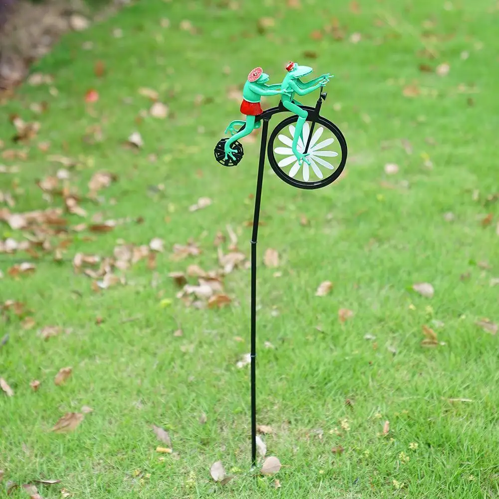 

Frog Bike Ride Iron Windmill Animal Yard Fashion Garden Decorative Crafts High Quality Yard Garden Decors