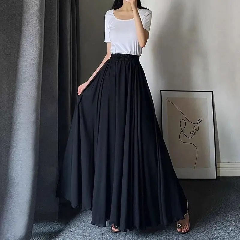 720 Degree Black Chiffon Asymmetrical Hem High Waist Skirt Women's Summer New Style A-Line Slimming Xinjiang Dance Long Skirt