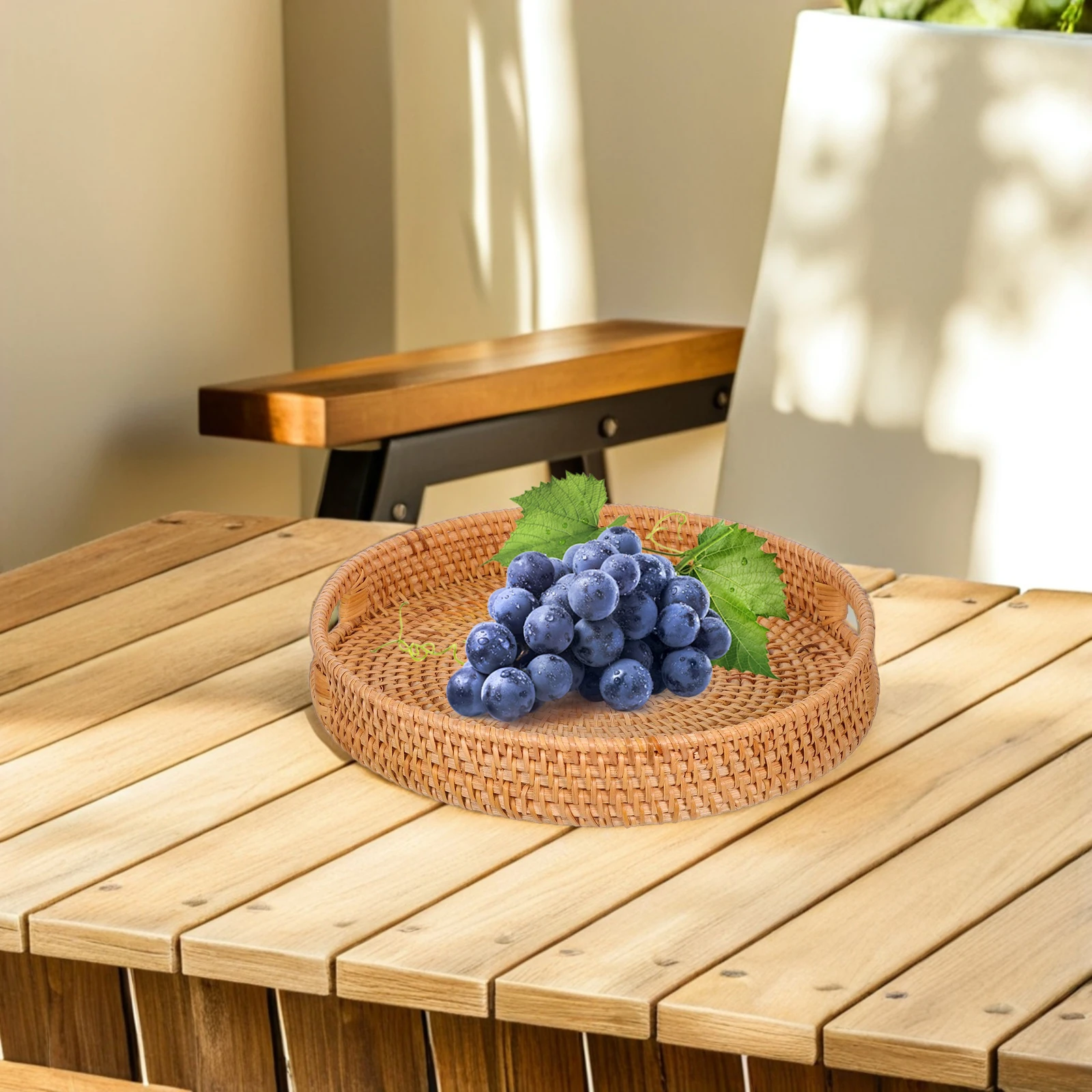 

Rattan Tray Basket Woven Bread Baskets for Serving Display Vendor Events Fruit Dish Drinks