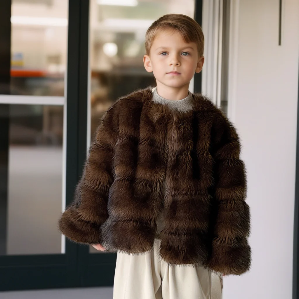 

Модная детская шуба из искусственного меха, зимняя роскошная куртка из норкового меха для мальчиков и девочек-подростков, мягкая плюшевая теплая верхняя одежда, детская праздничная одежда