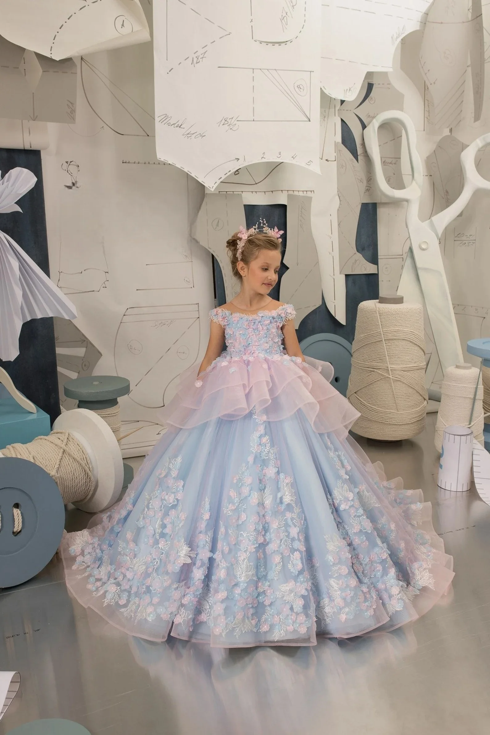 Custom JDY High Couture Heavy Industry Flower Girl Dress Wedding Banquet Gown Birthday Party Pageant فساتين اطفال