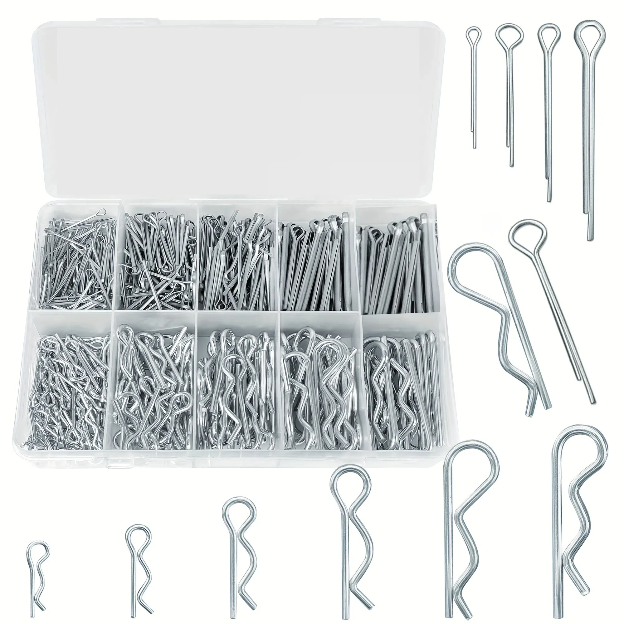 

120pcs Cotter pins Assortment kit, Zinc Plated Steel Cotter Pin Hair Pin Hitch Pin Cotter Fastener Fitting Assortment kit, Multi