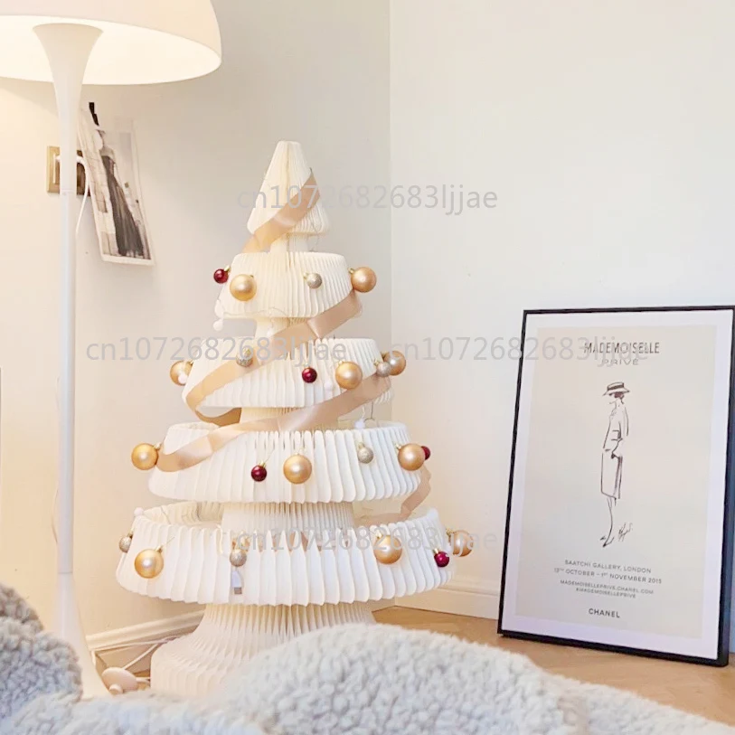 18枚の紙で作る2025年クリスマスツリー折り紙、白いクリエイティブな折り紙クリスマスライブ配信デコレーション、クリスマスオーナメント