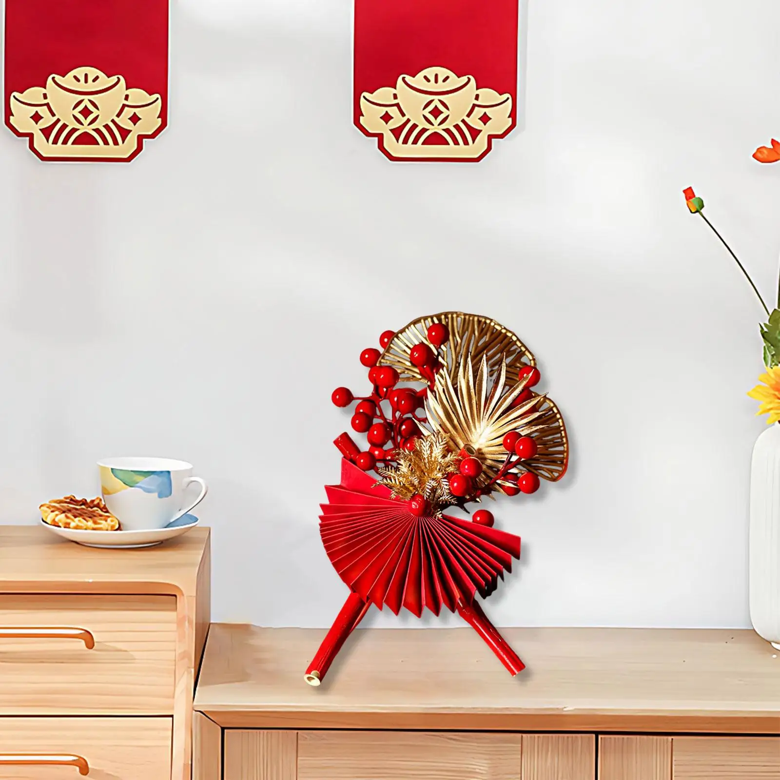 Chinese New Year Tabletop Decor Bamboo Berries Centerpiece Spring Festival Lucky Figurine for Home Office Shelf Use