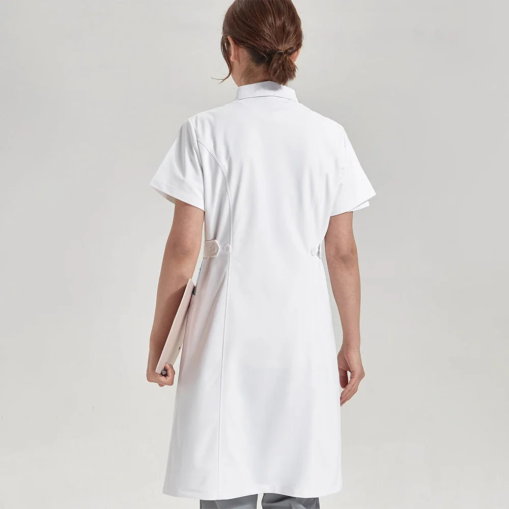 Vestido de enfermera para mujer, Túnica de cuidado de la salud, uniforme de trabajo de esteticista, veterinario y mascota, estilo bata de enfermería, blanco