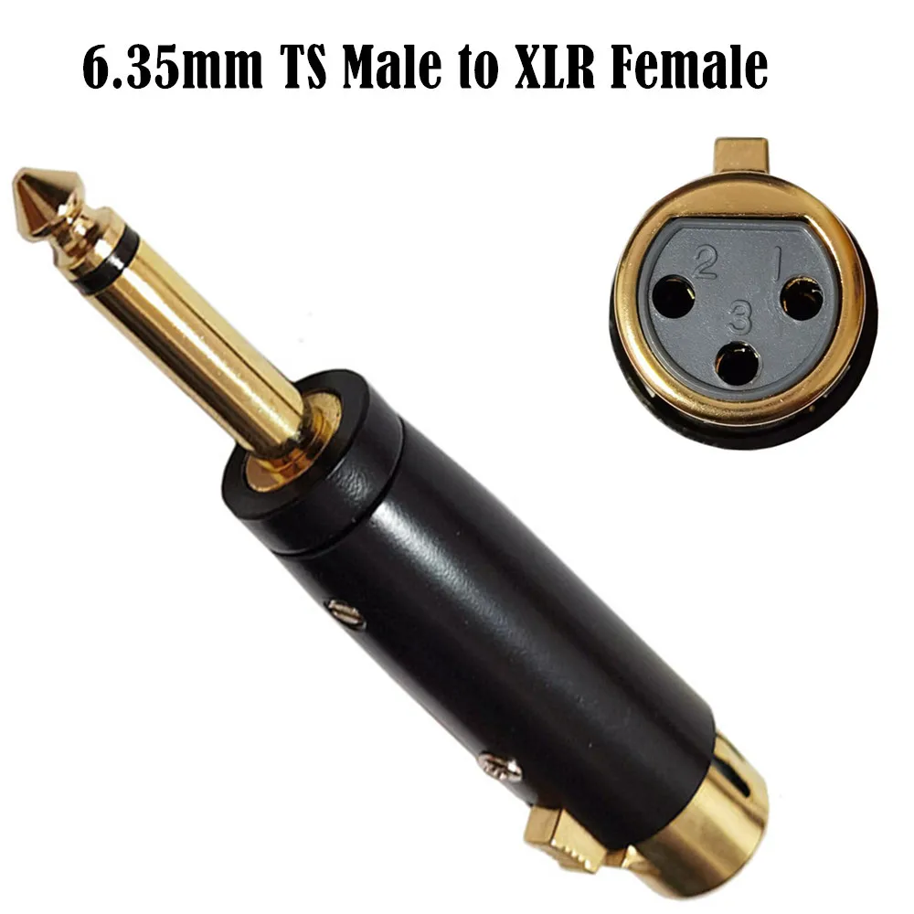 XLR to 1/4 Adapter, Quarter Inch TS Mono Male Plug to Female XLR Converter Audio Connector Black Gold plated