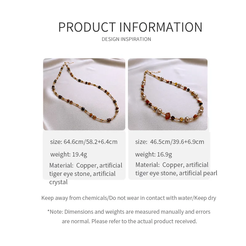 Bohemian Tiger Eye Bead Choker Necklace with Crystal Accents