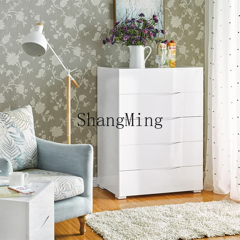 

ZJH Modern Simple Solid Wood Drawer Bedroom Storage Cabinet Living Room Storage Six-chest Cabinet Painted Five-chest Cabinet