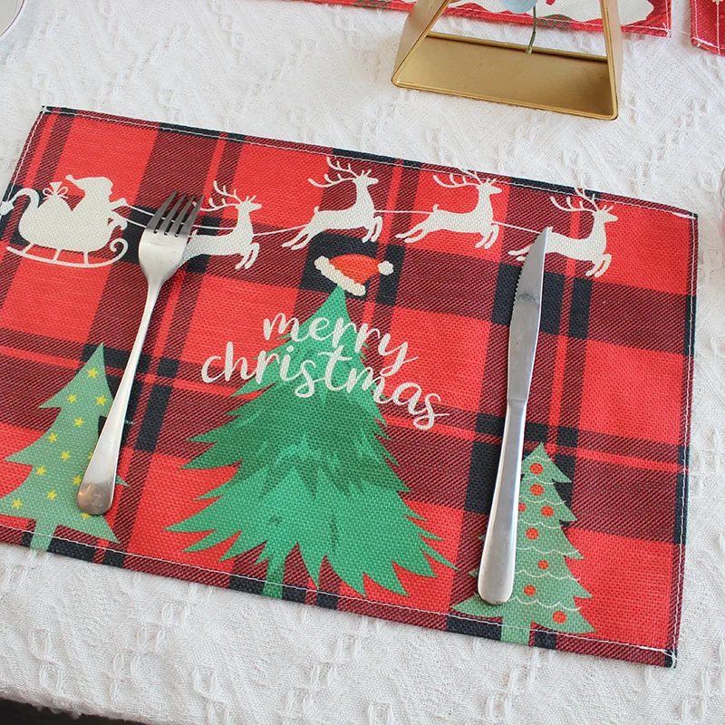 Christmas Placemat Set Santa Claus Tree Decorative Tableware Mat Dining table mat Christmas Tableware coffee Mat Cup