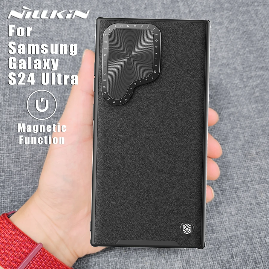 

Чехол NILLKIN для Samsung Galaxy S24 Ultra 5G, кожаный магнитный адаптер для объектива Magsafe, полная защита камеры, задняя крышка