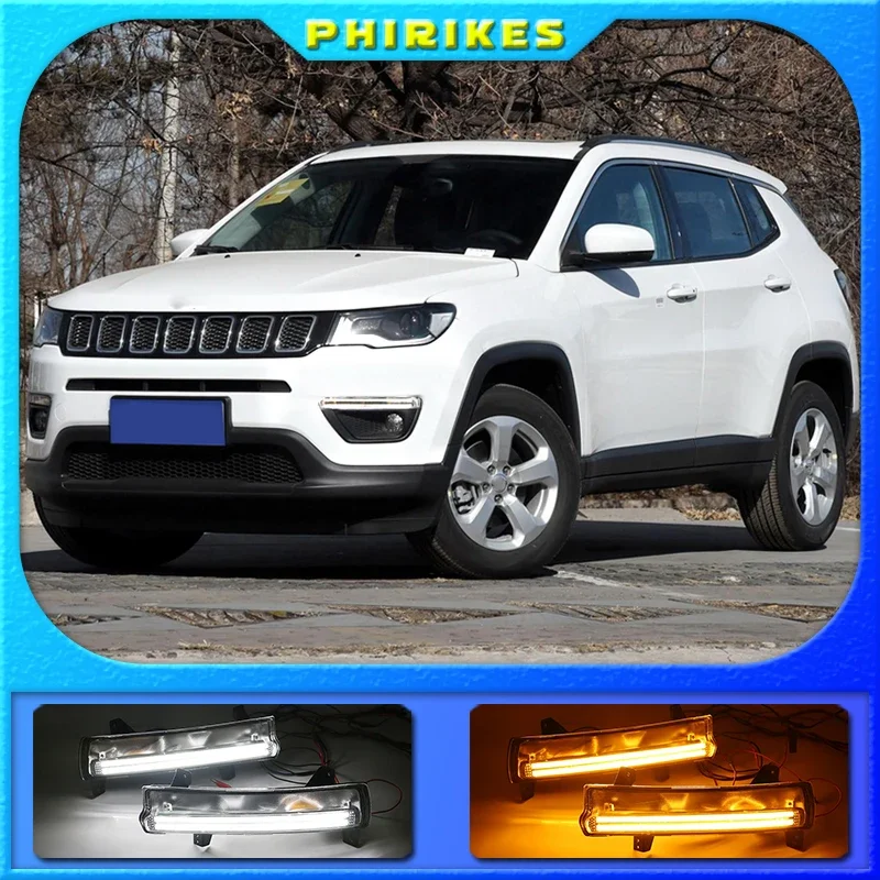 

1 Set Car LED DRL Daytime running light With yellow turn Signal Light For Jeep Compass 2017 2018 2019