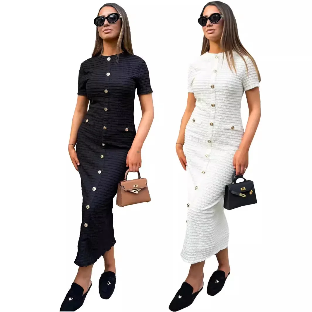 

Women's Retro Knitted Dress, Short Sleeved, Round Neck, Mid Length, Slim Fit, Spring and Autumn, New Style