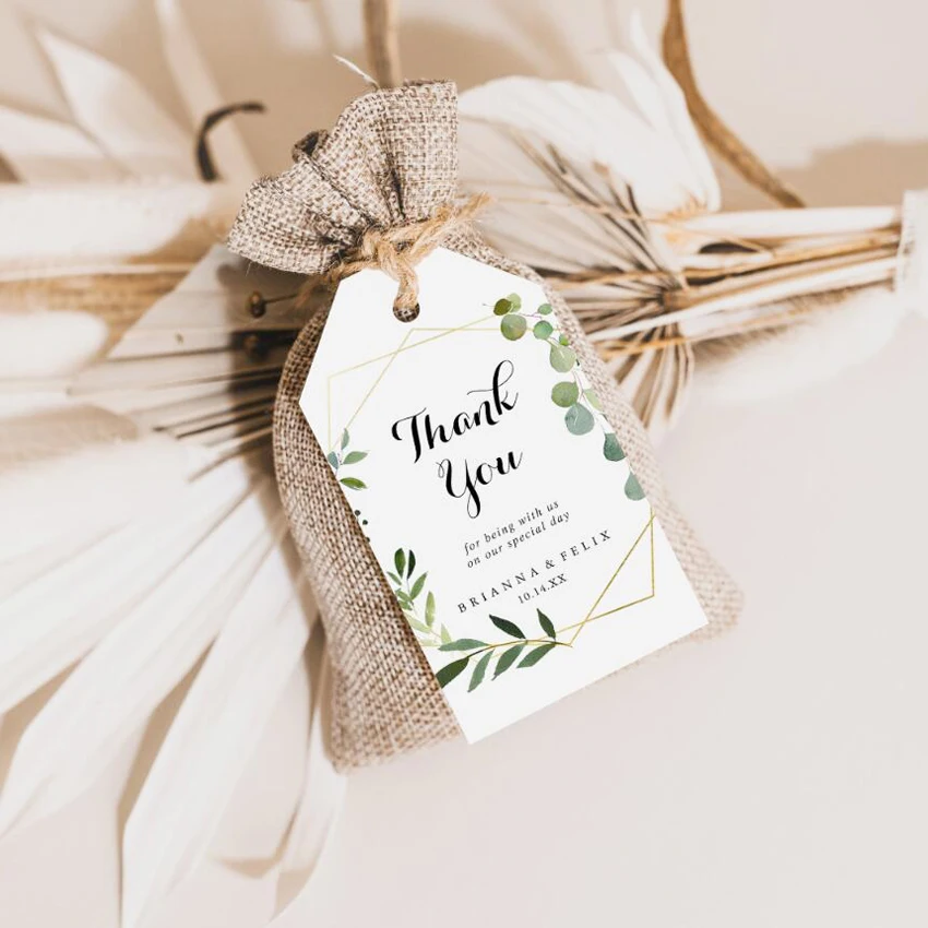 50pcs Custom Wedding Tags, Wedding Favor Thank You Gift Tags, Personalized Wedding Label, Fresh Watercolor Tags Pre-punched Hole