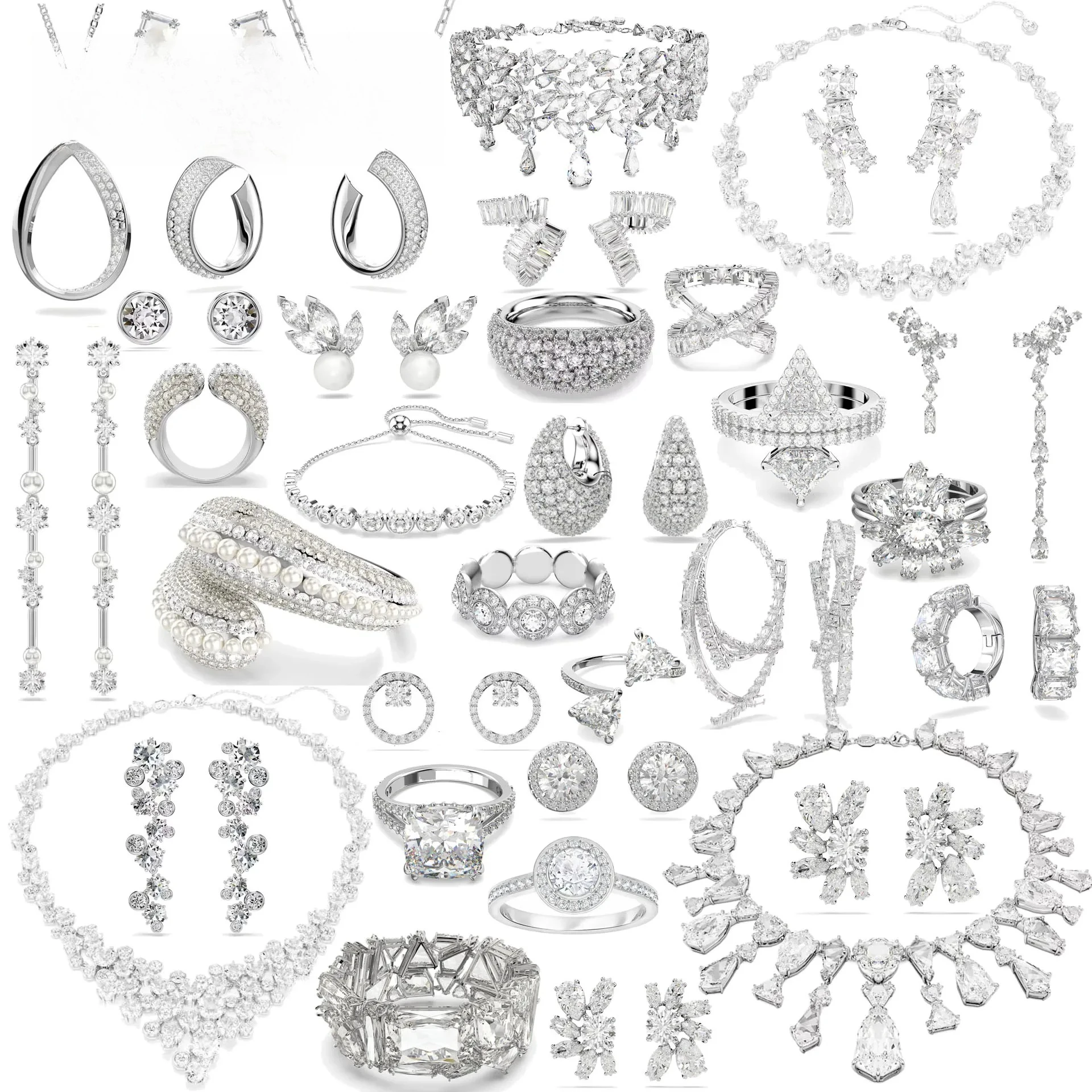 White Crystal Water Droplets Original New Necklace Fine Charms Bracelet Light Luxury Earrings Ring Fine Jewelry Sets for Women